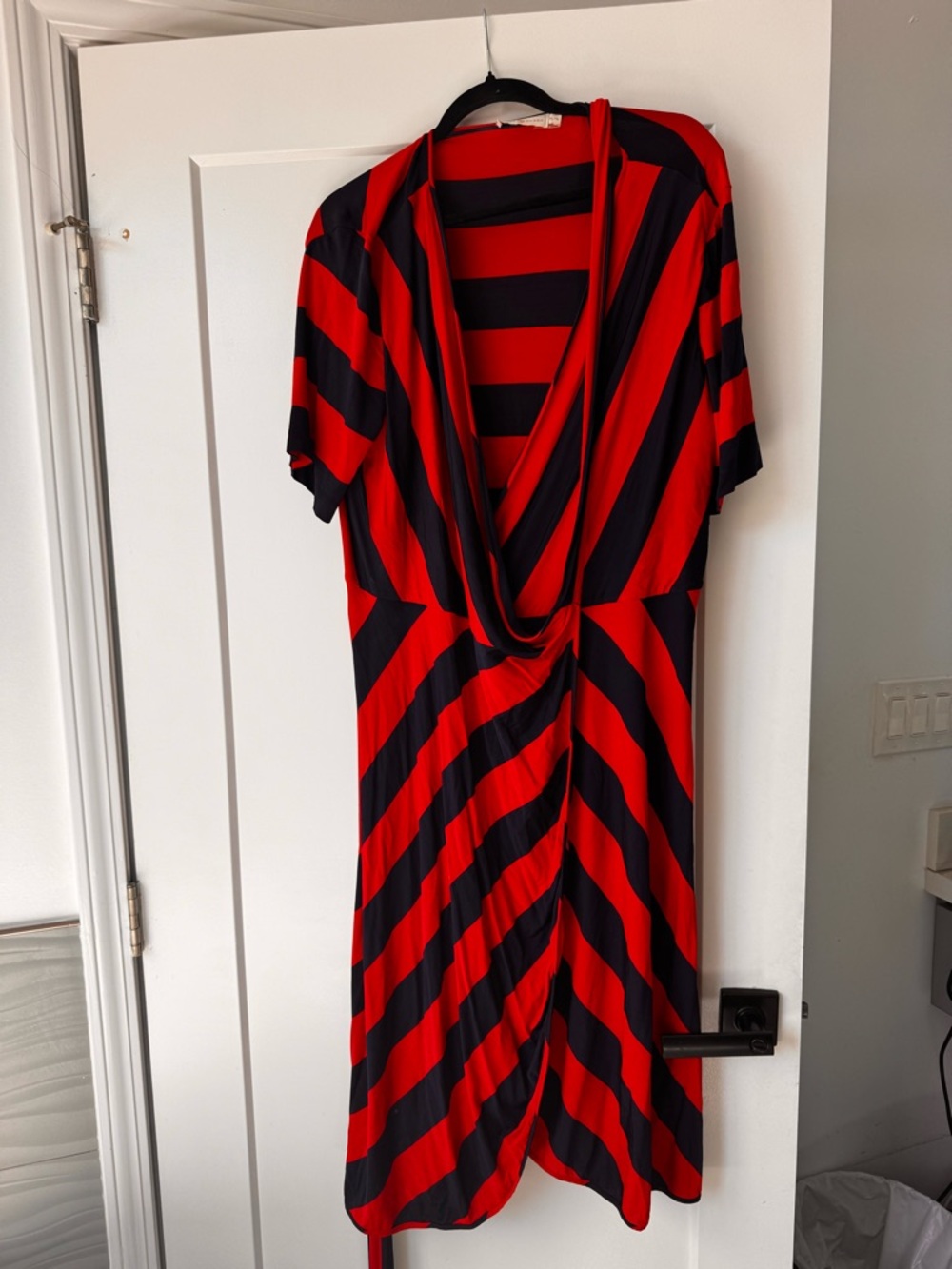 Tory Burch Red and navy Striped wrap Midi Dress